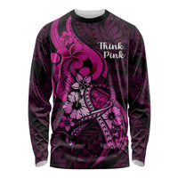 Polynesia Breast Cancer Awareness Long Sleeve Shirt Think Pink Polynesian Ribbon Black Version - Wonder Print Shop