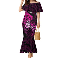 Polynesia Breast Cancer Awareness Mermaid Dress Think Pink Polynesian Ribbon Black Version - Wonder Print Shop