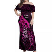 Polynesia Breast Cancer Awareness Off Shoulder Maxi Dress Think Pink Polynesian Ribbon Black Version - Wonder Print Shop