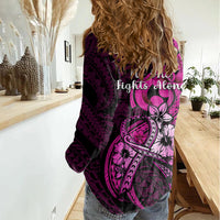 Polynesia Breast Cancer Awareness Women Casual Shirt Think Pink Polynesian Ribbon Black Version - Wonder Print Shop