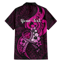 Black button-up Hawaiian shirt back with pink “Your Text” and ribbon graphic