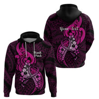 Personalised Polynesia Breast Cancer Awareness Hoodie Think Pink Polynesian Ribbon Black Version - Wonder Print Shop