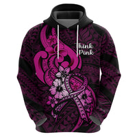 Personalised Polynesia Breast Cancer Awareness Hoodie Think Pink Polynesian Ribbon Black Version - Wonder Print Shop