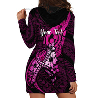 Personalised Polynesia Breast Cancer Awareness Hoodie Dress Think Pink Polynesian Ribbon Black Version - Wonder Print Shop