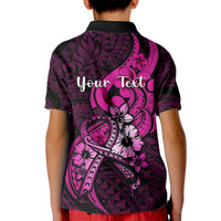 Personalised Polynesia Breast Cancer Awareness Kid Polo Shirt Think Pink Polynesian Ribbon Black Version - Wonder Print Shop