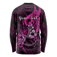 Personalised Polynesia Breast Cancer Awareness Long Sleeve Shirt Think Pink Polynesian Ribbon Black Version - Wonder Print Shop