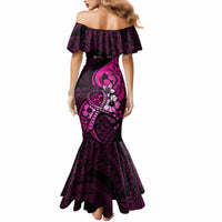 Personalised Polynesia Breast Cancer Awareness Mermaid Dress Think Pink Polynesian Ribbon Black Version - Wonder Print Shop