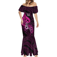 Personalised Polynesia Breast Cancer Awareness Mermaid Dress Think Pink Polynesian Ribbon Black Version - Wonder Print Shop