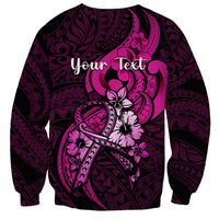 Personalised Polynesia Breast Cancer Awareness Sweatshirt Think Pink Polynesian Ribbon Black Version - Wonder Print Shop