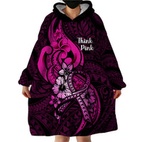 Personalised Polynesia Breast Cancer Awareness Wearable Blanket Hoodie Think Pink Polynesian Ribbon Black Version - Wonder Print Shop