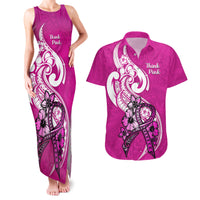 Polynesia Breast Cancer Awareness Couples Matching Tank Maxi Dress and Hawaiian Shirt Think Pink Polynesian Ribbon White Version - Wonder Print Shop