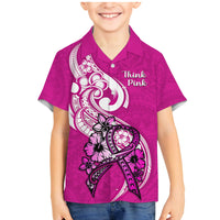 Polynesia Breast Cancer Awareness Family Matching Mermaid Dress and Hawaiian Shirt Think Pink Polynesian Ribbon White Version - Wonder Print Shop