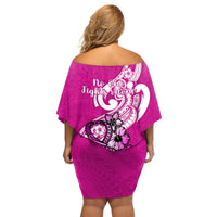 Polynesia Breast Cancer Awareness Family Matching Off Shoulder Short Dress and Hawaiian Shirt Think Pink Polynesian Ribbon White Version - Wonder Print Shop