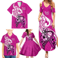 Polynesia Breast Cancer Awareness Family Matching Summer Maxi Dress and Hawaiian Shirt Think Pink Polynesian Ribbon White Version - Wonder Print Shop
