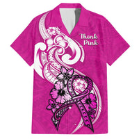 Pink Hawaiian shirt with button-up collar and large ribbon bow graphic on front.