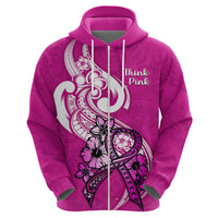 Polynesia Breast Cancer Awareness Hoodie Think Pink Polynesian Ribbon White Version - Wonder Print Shop