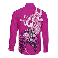 Polynesia Breast Cancer Awareness Long Sleeve Button Shirt Think Pink Polynesian Ribbon White Version - Wonder Print Shop