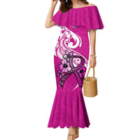 Polynesia Breast Cancer Awareness Mermaid Dress Think Pink Polynesian Ribbon White Version - Wonder Print Shop