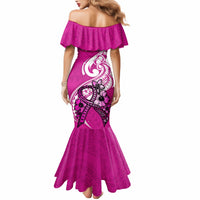 Polynesia Breast Cancer Awareness Mermaid Dress Think Pink Polynesian Ribbon White Version - Wonder Print Shop