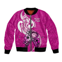 Personalised Polynesia Breast Cancer Awareness Bomber Jacket Think Pink Polynesian Ribbon White Version - Wonder Print Shop