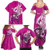 Personalised Polynesia Breast Cancer Awareness Family Matching Summer Maxi Dress and Hawaiian Shirt Think Pink Polynesian Ribbon White Version - Wonder Print Shop