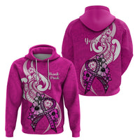 Personalised Polynesia Breast Cancer Awareness Hoodie Think Pink Polynesian Ribbon White Version - Wonder Print Shop