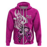 Personalised Polynesia Breast Cancer Awareness Hoodie Think Pink Polynesian Ribbon White Version - Wonder Print Shop