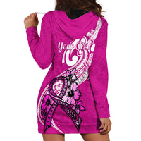 Personalised Polynesia Breast Cancer Awareness Hoodie Dress Think Pink Polynesian Ribbon White Version - Wonder Print Shop
