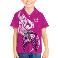 Personalised Polynesia Breast Cancer Awareness Kid Hawaiian Shirt Think Pink Polynesian Ribbon White Version - Wonder Print Shop