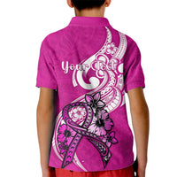 Personalised Polynesia Breast Cancer Awareness Kid Polo Shirt Think Pink Polynesian Ribbon White Version - Wonder Print Shop