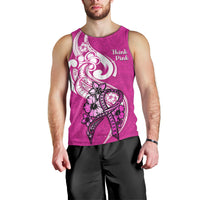 Personalised Polynesia Breast Cancer Awareness Men Tank Top Think Pink Polynesian Ribbon White Version - Wonder Print Shop