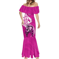 Personalised Polynesia Breast Cancer Awareness Mermaid Dress Think Pink Polynesian Ribbon White Version - Wonder Print Shop