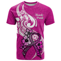 Personalised Polynesia Breast Cancer Awareness T Shirt Think Pink Polynesian Ribbon White Version - Wonder Print Shop