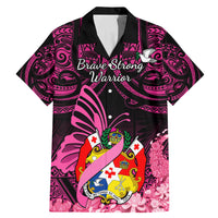 Presonalised Tonga Breast Cancer Awareness Family Matching Mermaid Dress and Hawaiian Shirt Pink Ribbon Brave Strong Warrior Tongan Ngatu Pattern - Wonder Print Shop