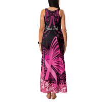 Presonalised Tonga Breast Cancer Awareness Family Matching Tank Maxi Dress and Hawaiian Shirt Pink Ribbon Brave Strong Warrior Tongan Ngatu Pattern - Wonder Print Shop