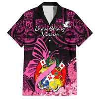 Presonalised Tonga Breast Cancer Awareness Hawaiian Shirt Pink Ribbon Brave Strong Warrior Tongan Ngatu Pattern - Wonder Print Shop