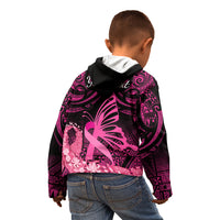 Presonalised Tonga Breast Cancer Awareness Kid Hoodie Pink Ribbon Brave Strong Warrior Tongan Ngatu Pattern - Wonder Print Shop