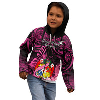 Presonalised Tonga Breast Cancer Awareness Kid Hoodie Pink Ribbon Brave Strong Warrior Tongan Ngatu Pattern - Wonder Print Shop