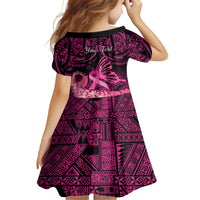 Presonalised Tonga Breast Cancer Awareness Kid Short Sleeve Dress Pink Ribbon Brave Strong Warrior Tongan Ngatu Pattern - Wonder Print Shop