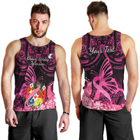 Presonalised Tonga Breast Cancer Awareness Men Tank Top Pink Ribbon Brave Strong Warrior Tongan Ngatu Pattern - Wonder Print Shop