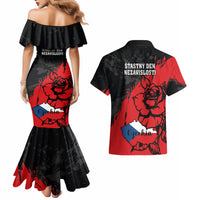 Czech Republic Independence Day Couples Matching Mermaid Dress and Hawaiian Shirt Coat Of Arms With Czechia Rosa - Wonder Print Shop