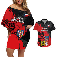 Czech Republic Independence Day Couples Matching Off Shoulder Short Dress and Hawaiian Shirt Coat Of Arms With Czechia Rosa - Wonder Print Shop