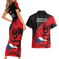 Czech Republic Independence Day Couples Matching Short Sleeve Bodycon Dress and Hawaiian Shirt Coat Of Arms With Czechia Rosa - Wonder Print Shop