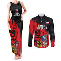 Czech Republic Independence Day Couples Matching Tank Maxi Dress and Long Sleeve Button Shirts Coat Of Arms With Czechia Rosa - Wonder Print Shop