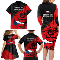Czech Republic Independence Day Family Matching Long Sleeve Bodycon Dress and Hawaiian Shirt Coat Of Arms With Czechia Rosa - Wonder Print Shop