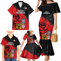 Czech Republic Independence Day Family Matching Mermaid Dress and Hawaiian Shirt Coat Of Arms With Czechia Rosa - Wonder Print Shop