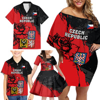 Czech Republic Independence Day Family Matching Off Shoulder Short Dress and Hawaiian Shirt Coat Of Arms With Czechia Rosa - Wonder Print Shop