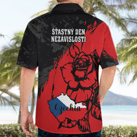 Hawaiian shirt with Czechia rose graphic and Czech Republic independence day text, back view