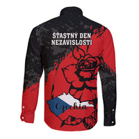 Czech Republic Independence Day Long Sleeve Button Shirt Coat Of Arms With Czechia Rosa - Wonder Print Shop