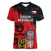 Czech Republic Independence Day Women V Neck T Shirt Coat Of Arms With Czechia Rosa - Wonder Print Shop